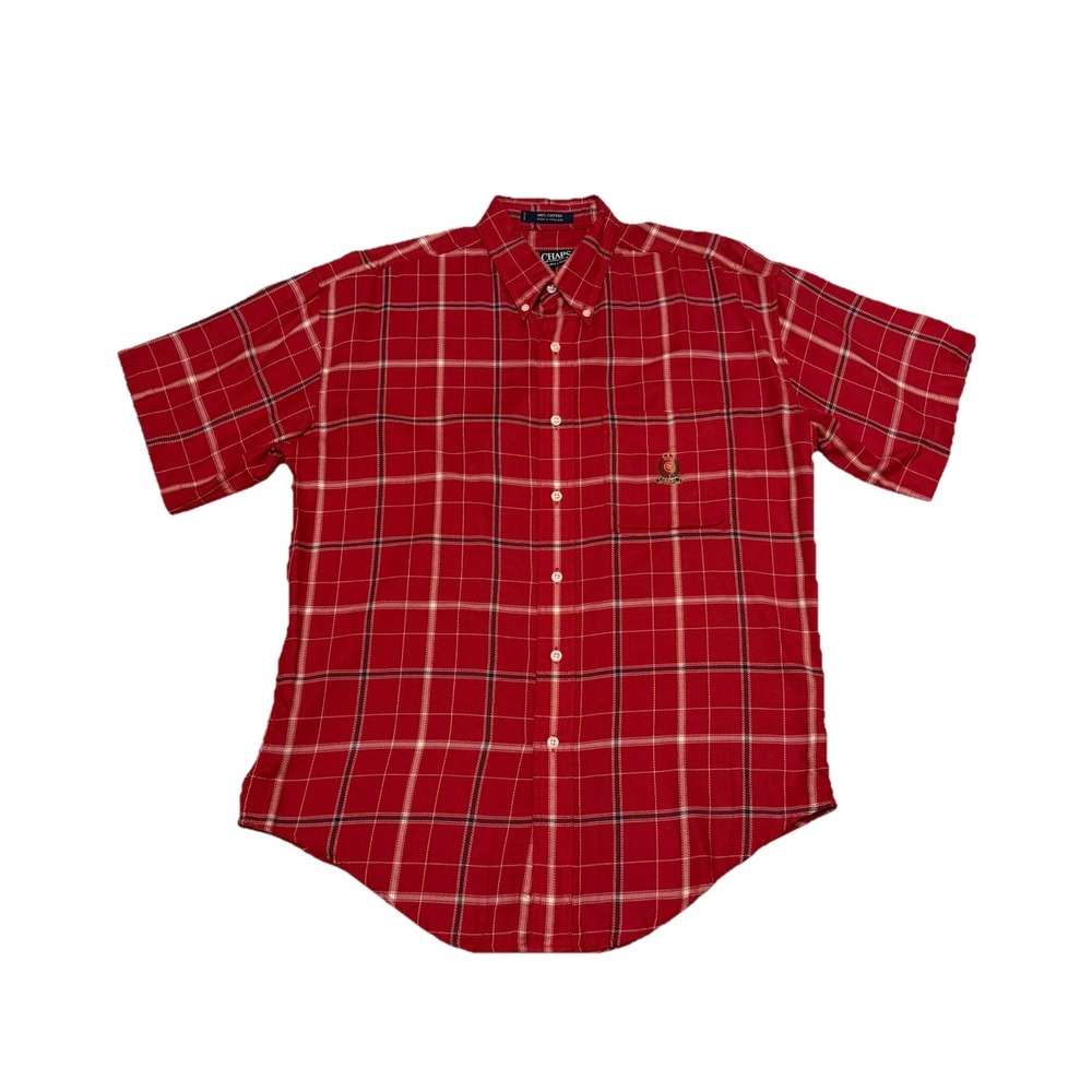 Chaps Ralph Lauren  Men's Medium Button Up Collared Short Sleeve Red Plaid Shirt